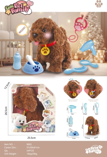 Interaktiver brauner Hund mit Fernbedienung und Zubehör