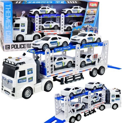 Polizei-Autotransporter mit Abschlepp-Anhänger-Set, Licht und Sound