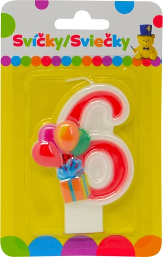 Geburtstagskerze mit Ballons – Zahl 6
