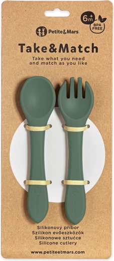 Silikon-Besteck für Kinder PETITE & MARS Take & Match Misty Green 6m+
