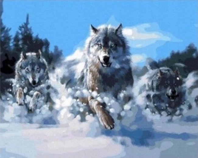 Diamantmalerei Wolfsrudel im Schnee 30 × 40 cm