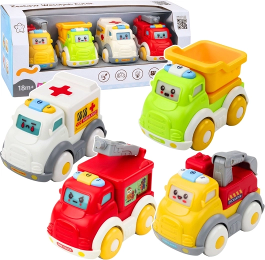 Stadtfahrzeuge für Kleinkinder mit mechanischem Antrieb, Licht und Sound – Set mit 4 Fahrzeugen