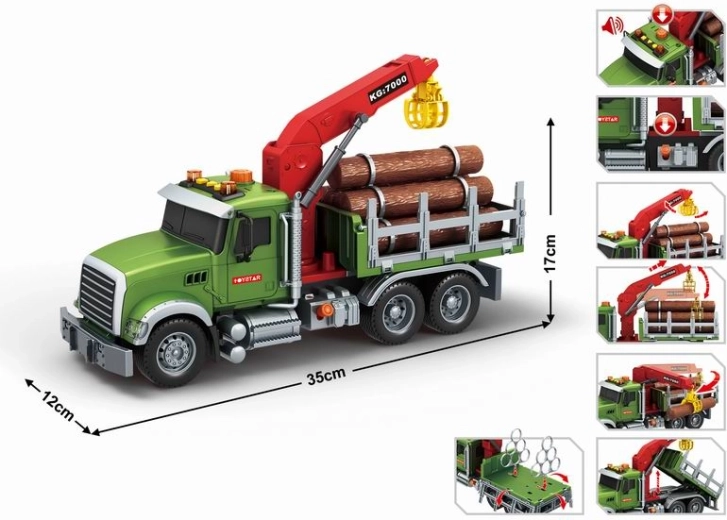Transport-LKW mit Kran und Holzstämmen 1:14