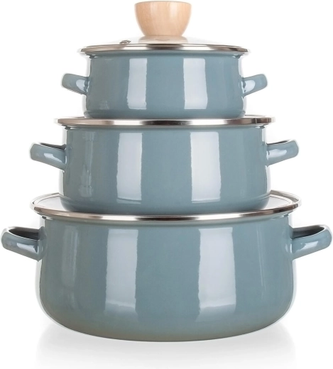 Set emaillierter Töpfe Natural Olive, 6-teilig