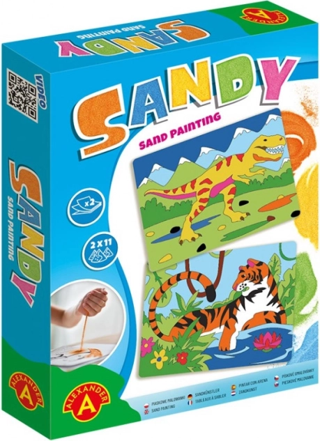Sandmalerei - Tiger und T-Rex