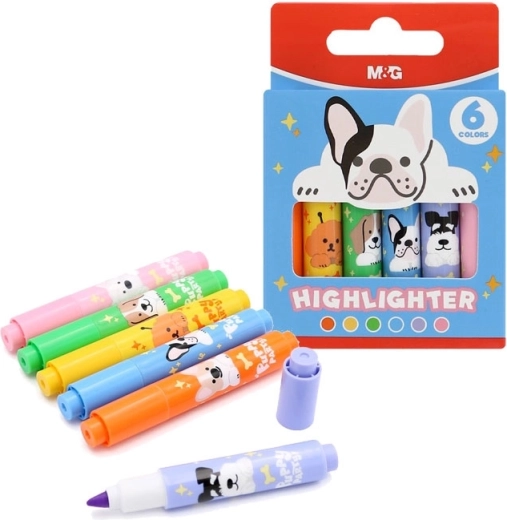 Mini-Textmarker Puppy Party, Set mit 6 Stück