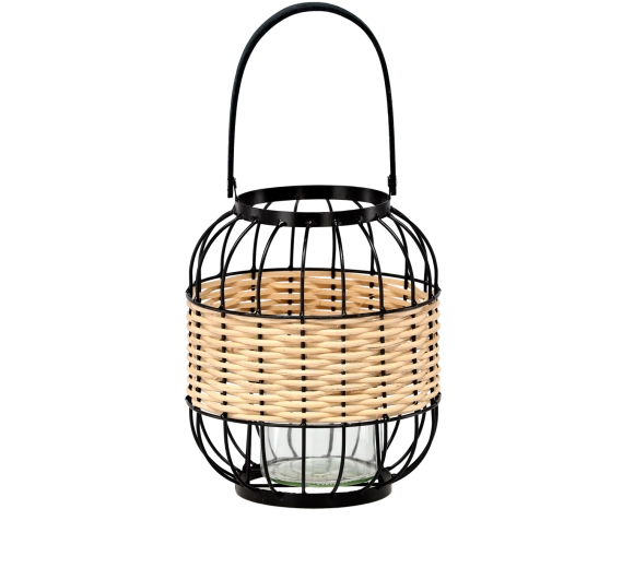 Metall-Holz-Laterne mit Glaseinsatz, Höhe 24/39 cm