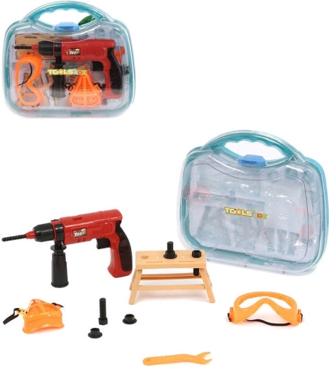 Kinder-Set aus Kunststoff-Werkzeug mit Bohrmaschine im Koffer