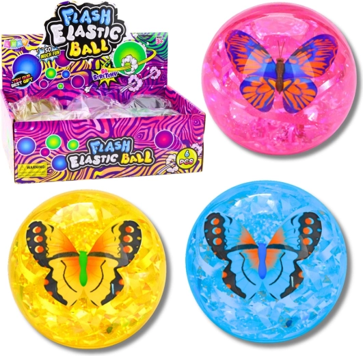 Leuchtender Springball mit Konfetti und Schmetterling 9 cm