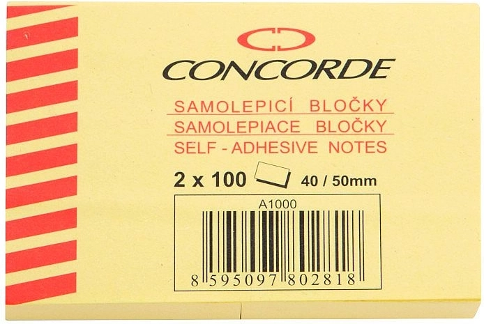 Haftnotizblock gelb 40 × 50 mm CONCORDE, 2 × 100 Blatt