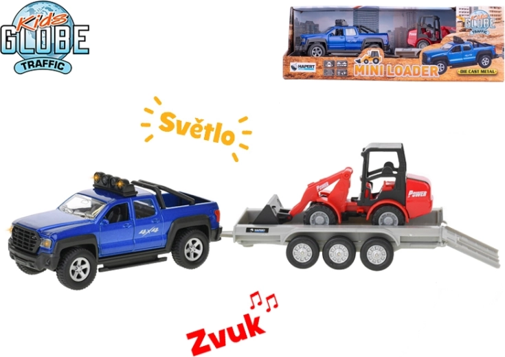 Kids Globe Traffic SUV mit Rückziehmotor, Licht und Sound, mit abnehmbarem Anhänger und Bagger 30 cm