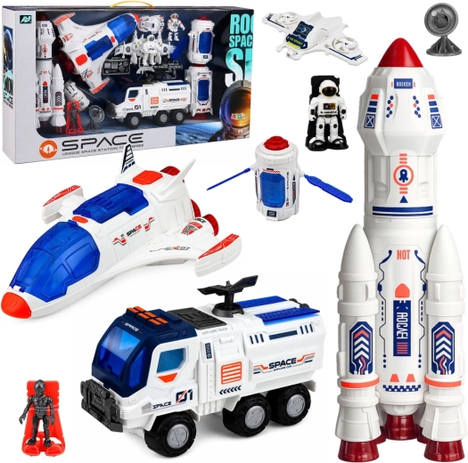 Großes Weltraum-Set: Station, Rakete, Space Shuttle, Erkundungsfahrzeug und Astronauten