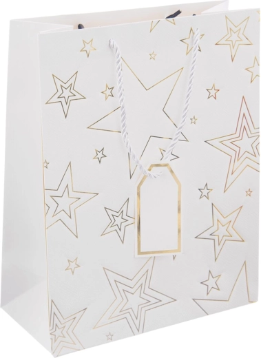 Geschenkpapiertüte mit Sternmotiv, weiß, 26 × 12 × 32 cm