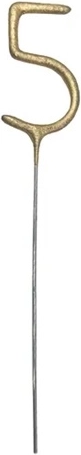 Goldene Torten-Sprühkerze (Kaltfeuer) Zahl 5, 15 cm - 1 Stück