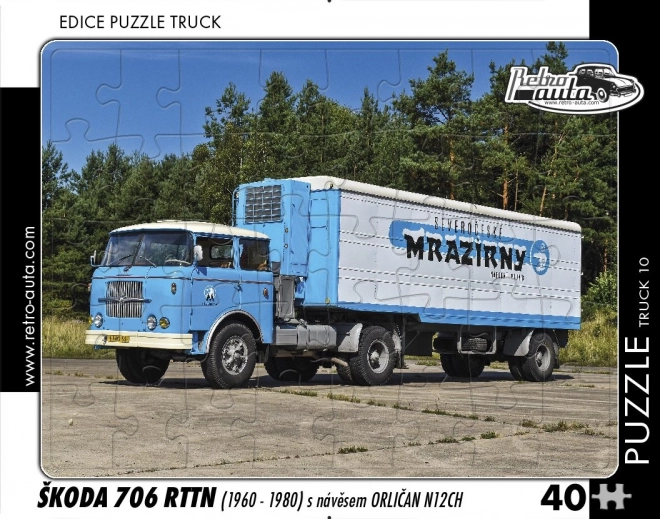 Puzzle Retro-Autos Lkw Škoda 706 RTTN mit Anhänger Orlićan N12CH 40 Teile