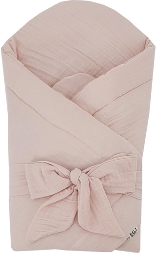 EKO Musselin-Wickeldecke mit herausnehmbarer Kokoseinlage und Schleife, Powder Pink 75 × 75 cm
