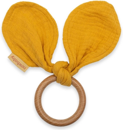 Beißring mit Musselinwindel New Baby Ears senffarben