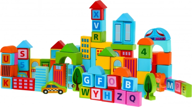 Holzbaustein-Set Stadt - 100 Teile