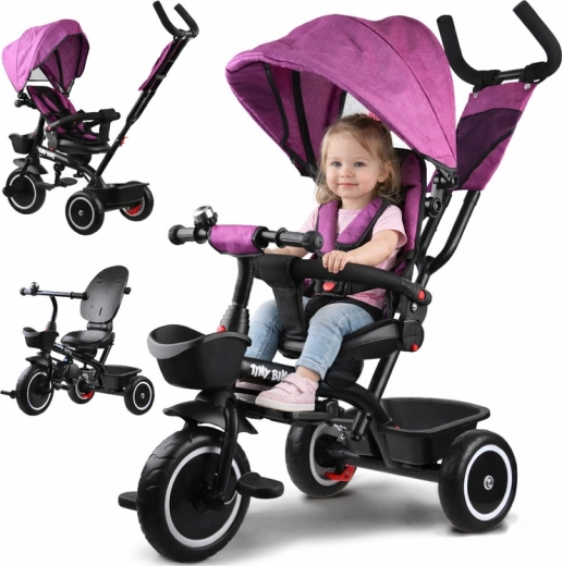 3-in-1 Kinder-Dreirad mit Verdeck TINY BIKE – Rosa