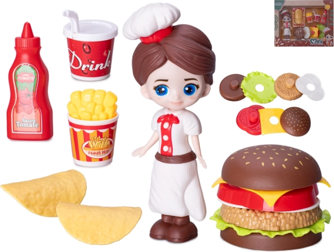 Puppe Köchin 15 cm mit Zubehör