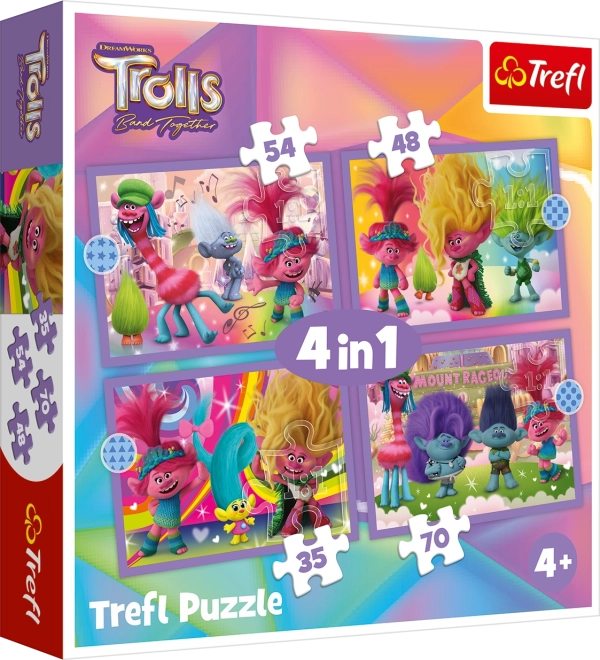 Trefl Puzzle Trolls 3: Buntes Abenteuer 4-in-1 (35, 48, 54, 70 Teile)