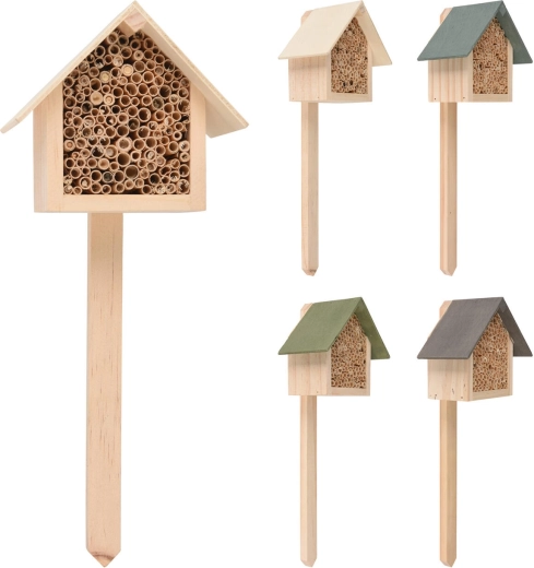Insektenhotel aus Holz mit Stab 29 cm, Farbmix 11,5 × 10 × 6,5 cm