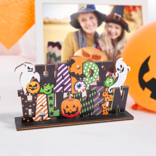 Halloween-Holzdekoration für das Regal Happy Halloween