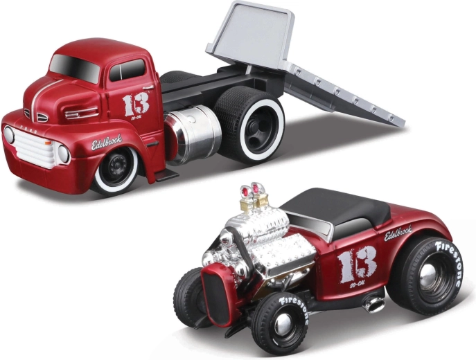 Maisto Muscle Transports 1950 Ford COE Flatbed mit Ford Roadster 1:64