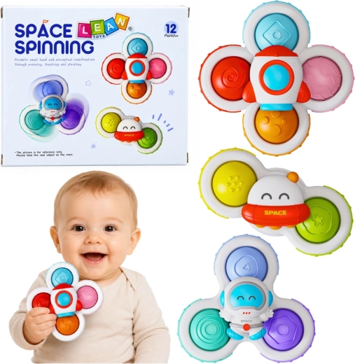Sensorische Spinner mit Saugnapf für Babys – Weltraum-Motiv, Set mit 3 Stück