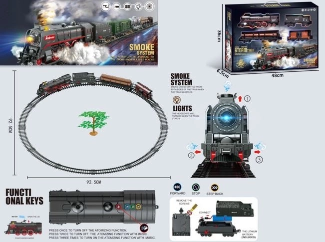 Zugset mit 48 Teilen mit Licht, Sound und Raucheffekt