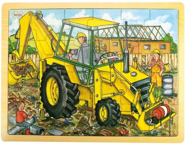 Bigjigs Toys Holzpuzzle Bagger, 24 Teile