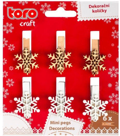 Holzklammern Schneeflocke 3,5 cm – Set mit 6 Stk.