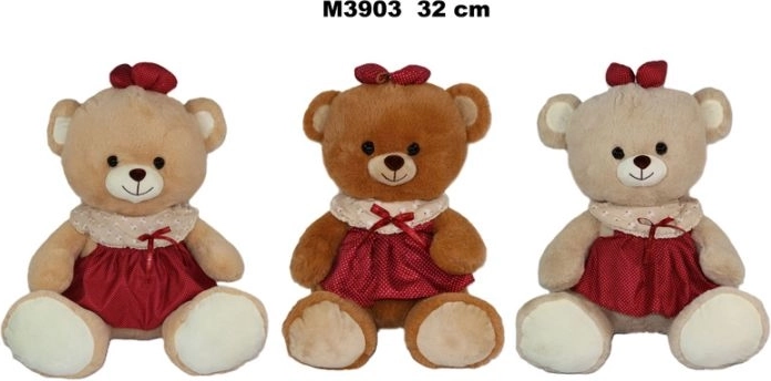 Plüschbärchen im Kleid, 32 cm, 3 Farbvarianten – 1 Stück