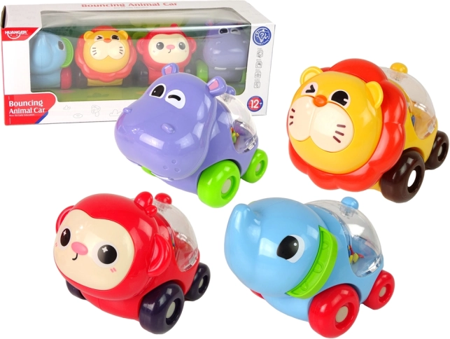 Set aus bunten Tier-Autos mit Perlen