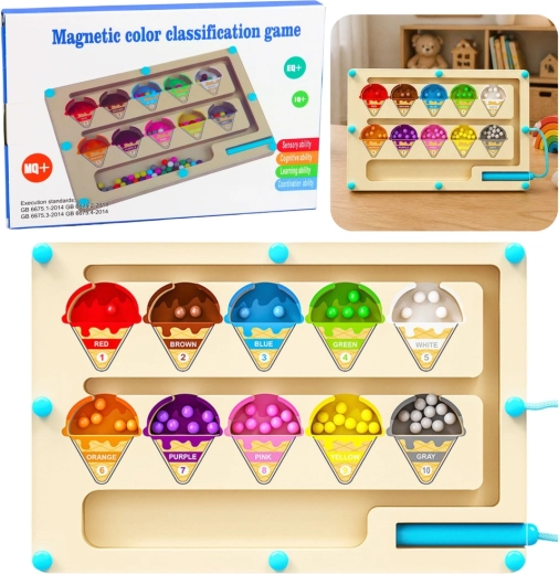 Montessori-Magnetlabyrinth aus Holz zum Sortieren von Farben