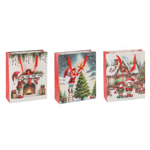 Geschenktasche Weihnachtlicher Wichtel 30 × 42 × 12 cm (Mix der Muster)