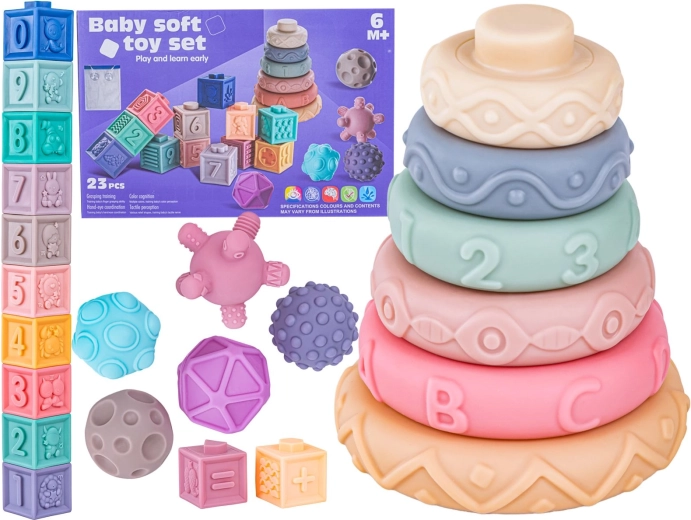 Sensorische Silikonwürfel für Babys – 23 Stk.