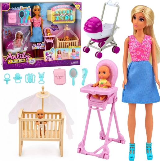 Anlily Puppenset: Mama mit Zwillingen und Zubehör
