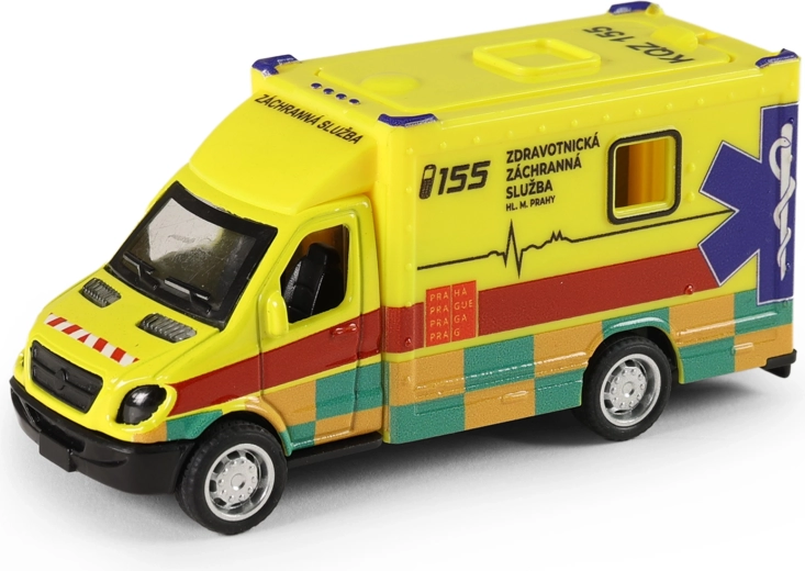 Metall-Krankenwagen Rettungsdienst Prag 10 cm mit Rückzugmotor