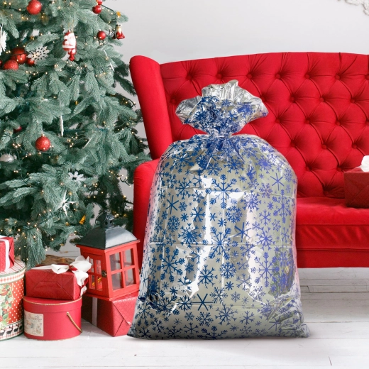 Extra großer Weihnachtsgeschenkbeutel mit Schneeflockenmuster, 78 × 120 cm