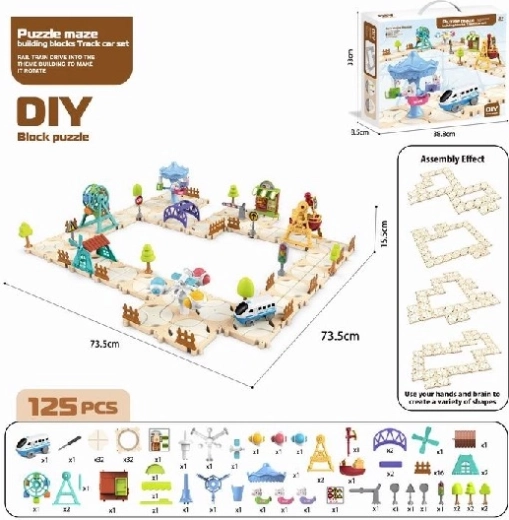 Puzzle Blockstadt mit Karussell und Bus (125 Teile)