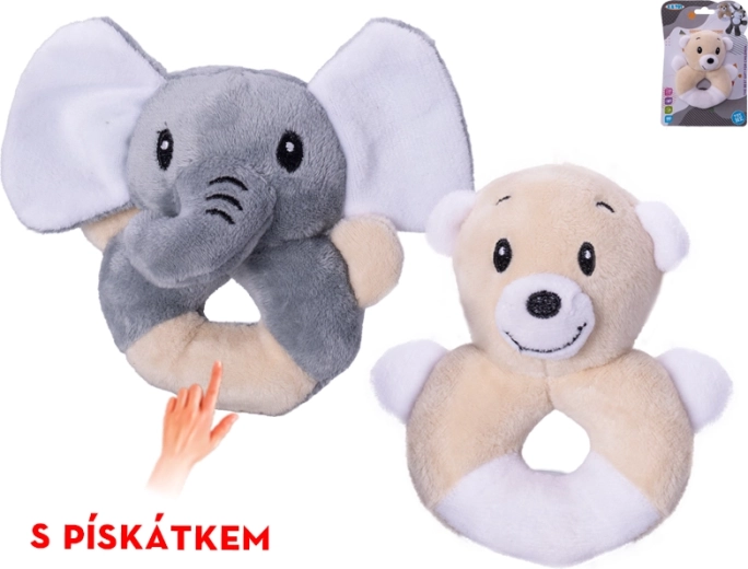 Plüschtierspielzeug mit Quietsche, 11 cm – Elefant oder Teddybär