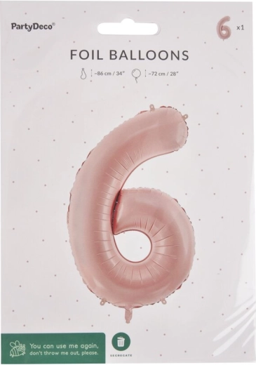 Folienballon Zahl 6, Beige, 72 cm