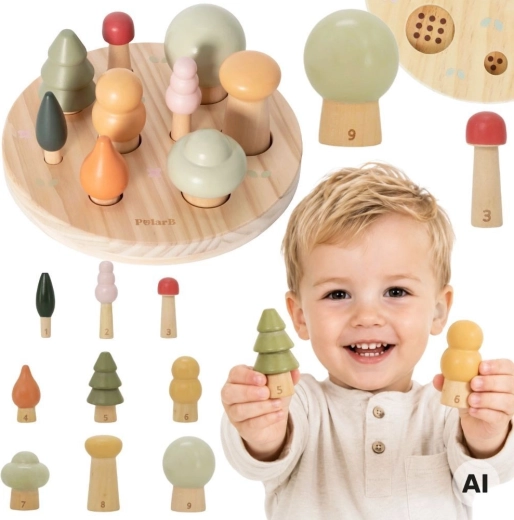 Viga PolarB Holz-Steckpuzzle Wald-Bäume – Zählen 1–9