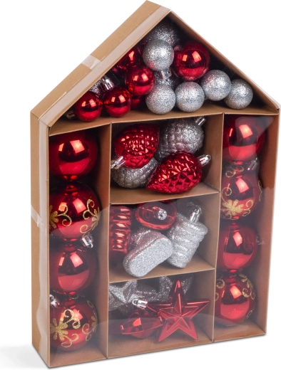Set Weihnachtsbaumschmuck rot und silber, 36 Stück