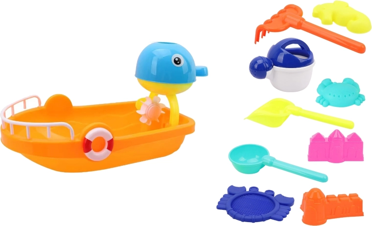 Sandspielzeug-Set mit Boot 35 cm – 10-teilig