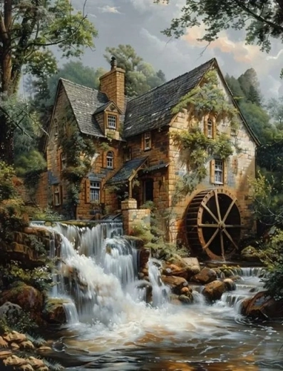 Diamantmalerei Mühle 30 × 40 cm