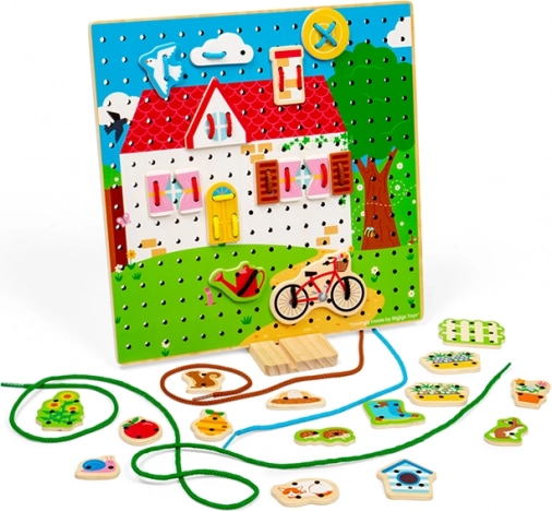 Fädel-Holzplatte Haus BIGJIGS TOYS