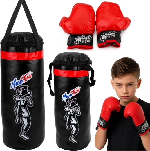 Muay-Thai-Boxset für Kinder L – Boxsack 65 × 22 cm + Handschuhe