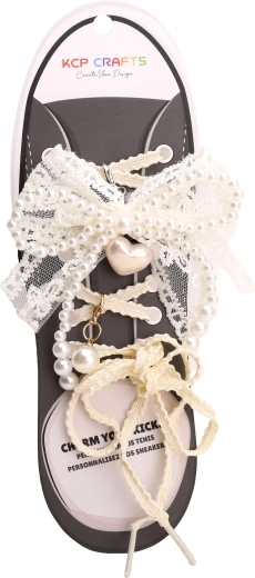 Set dekorativer Schnürsenkel-Accessoires – elegante weiße Spitze und Perlenimitat